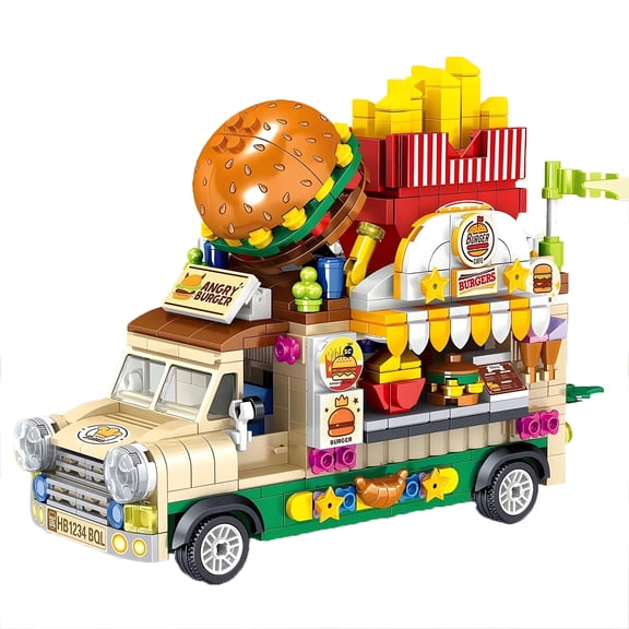 HI-REEKE Car Mini Building Block Set Burger Cart Model Car Kit Plastic Toy Gift for Kid Multicolor