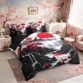 thumbnail image 2 of Manfei Ink Red Maple Fuji Bedding Comforter Set for Girls Women, Temple Waterfall Queen Bedding Sets, Black Red Gray, Black Reversible7 Pieces, 2 of 6