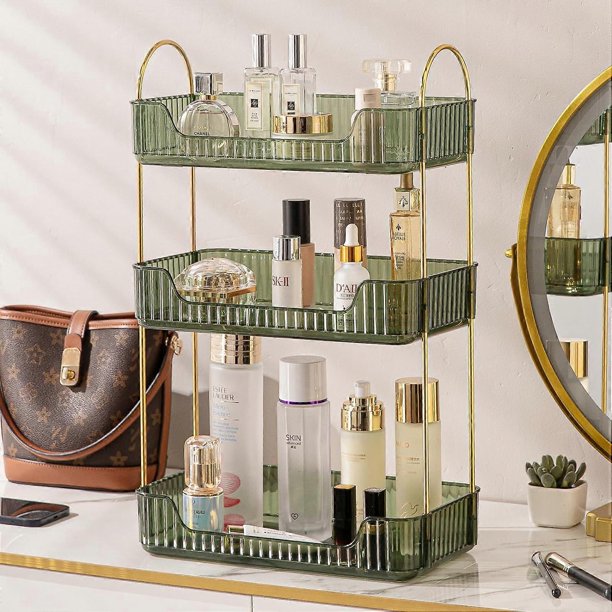 Bathroom Counter Organizer,3 Tier Vanity Tray,Multi-functional Bathroom Cabinet Counter Shelf - Leaf Green
