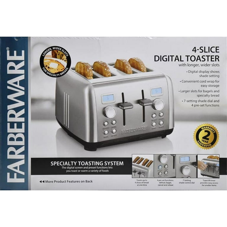 Farberware Stainless Steel Dual Control Digital 4 Slice Touchscreen Toaster  New