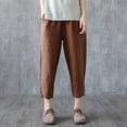 thumbnail image 2 of Penkiiy Women's Linen Cropped Pants Tapered Ankle Capris Trousers Elastic Waist L Coffee, 2 of 4