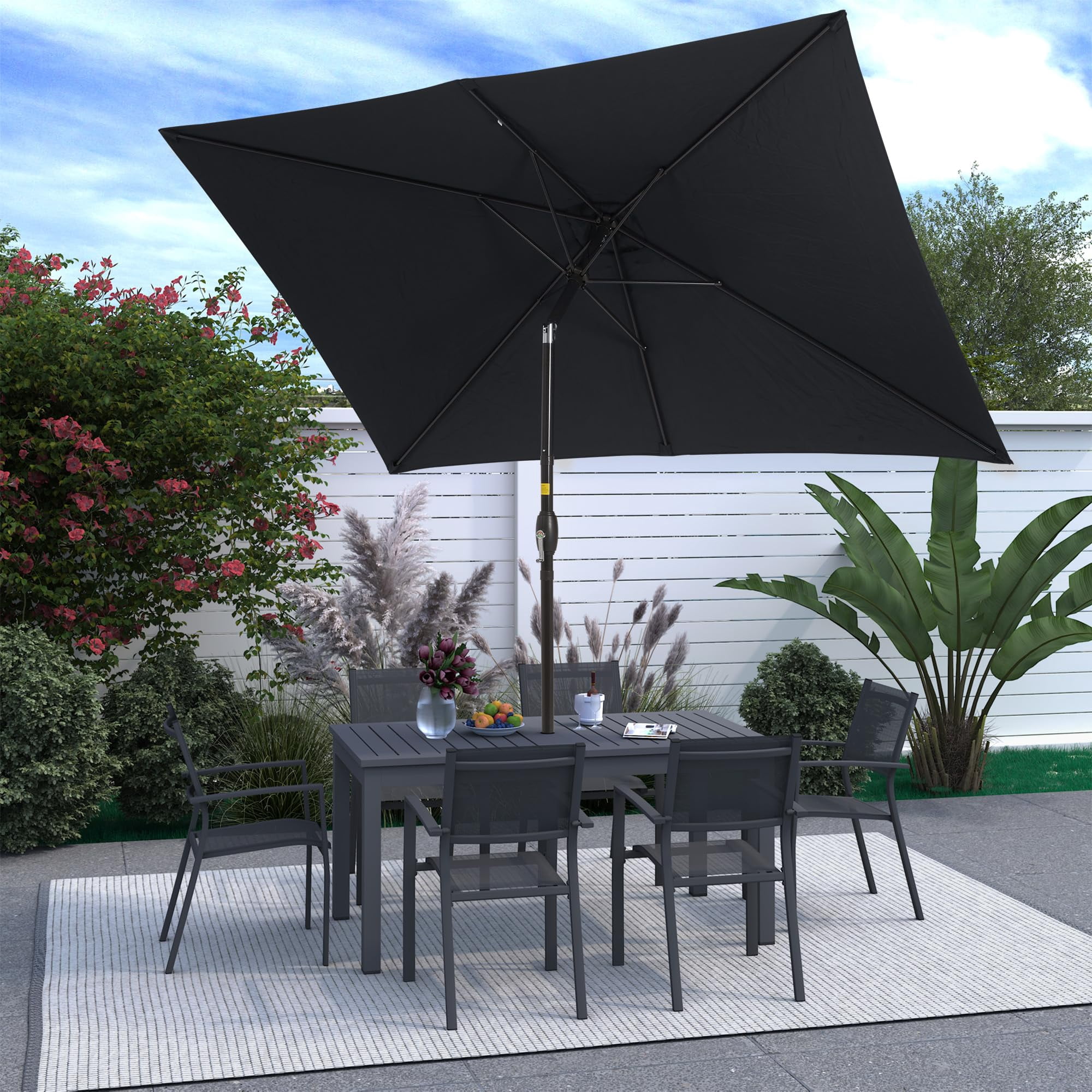 Sunvivi 10 x 6.5 Ft Rectangular Patio Umbrella with Crank and Tilt, Metal Pole Outdoor Umbrella with Polyester Canopy, Black
