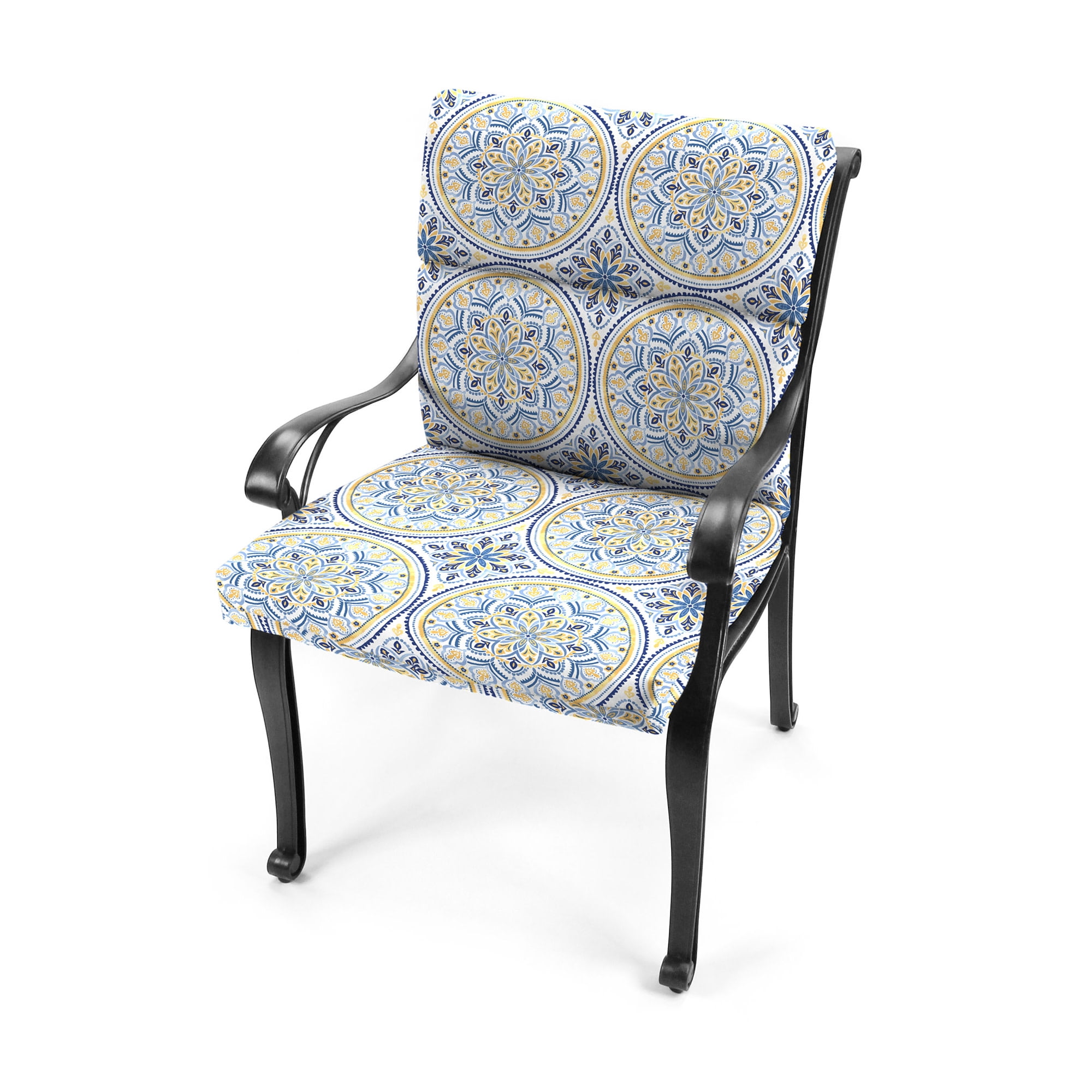 Jordan Manufacturing 45.5" x 23" Castille Multicolor Medallion Rectangular Outdoor Chair Cushion with Ties