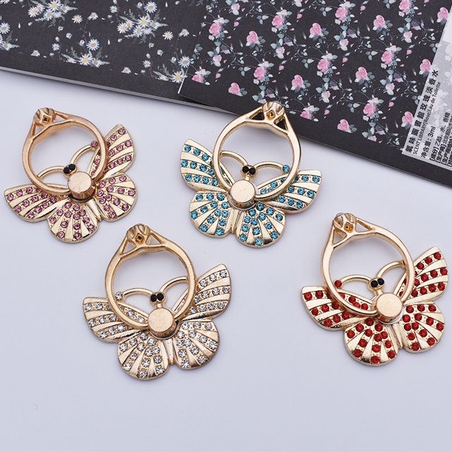 Soporte de anillo para teléfono móvil con mariposa, 4 Uds., bonito patrón colorido, hebilla de Metal giratoria pintada, anillo para dedo para tableta