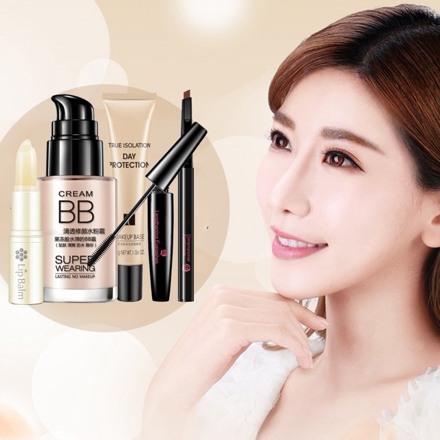 BIOAQUA-Juego de maquillaje cosmético para principiantes, bálsamo labial, crema BB, lápiz de cejas, máscara, Base de maquillaje