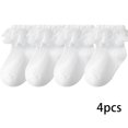 thumbnail image 2 of LYMAYTER 0-12Y Kids Dance Socks Toddler Ruffle Trim Socks Girls Solid Color Eyelet Dress Socks 4 Pack, 2 of 7