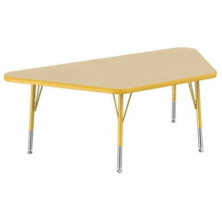 ECR4Kids 30in x 60in Trapezoid Everyday T-Mold Adjustable Activity Table Maple/Yellow - Toddler Swivel