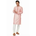 thumbnail image 5 of In-Sattva Men's Indian Embroidered Banded Collar and Placket Long Kurta Tunic; British Pink; SM, 5 of 5