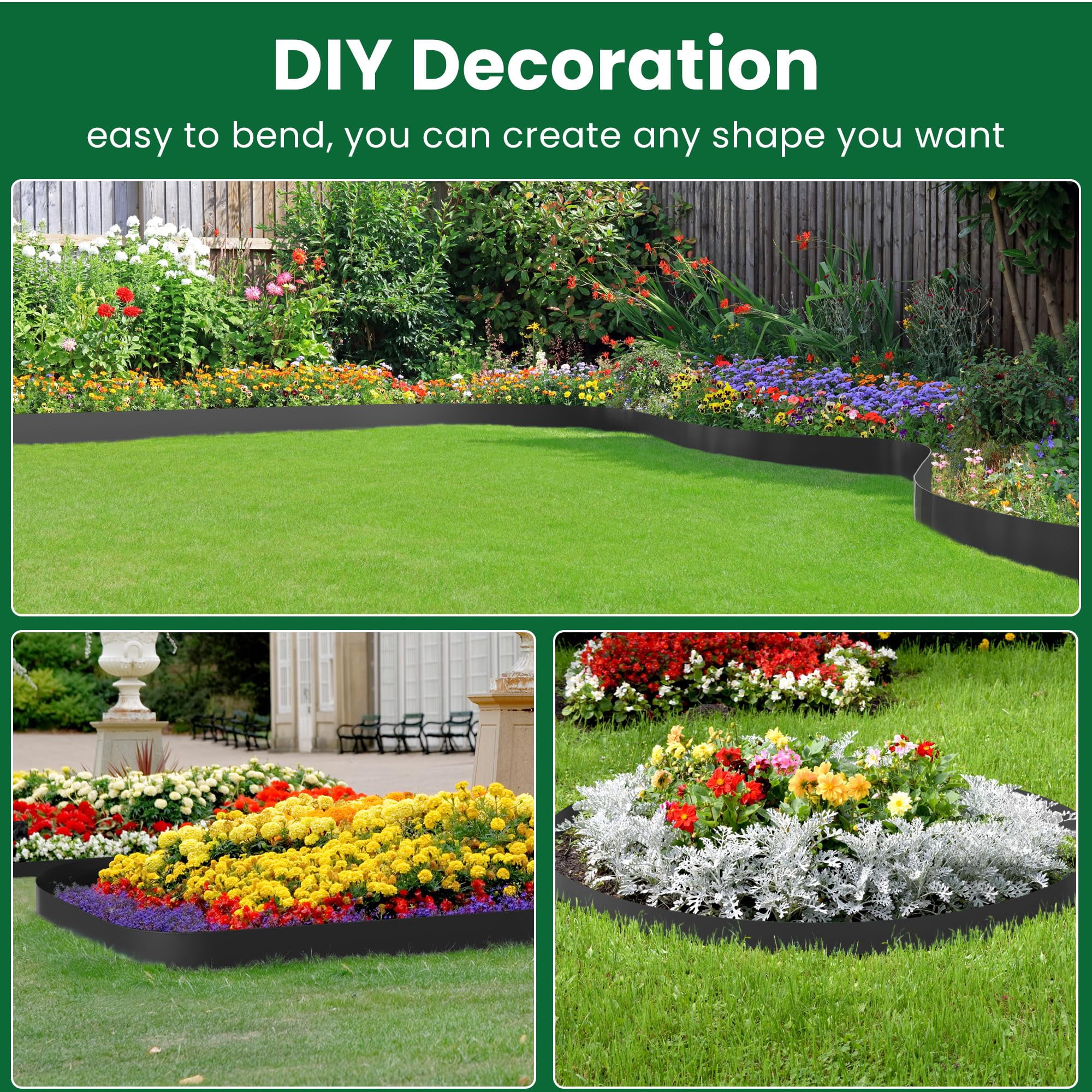 FRTDNE 20FT Landscape Edging No Dig,Include 1Pcs Scissor,20 Spikes,20 ft Lawn Edging for Landscaping, Flower Gardens, Lawn,Black