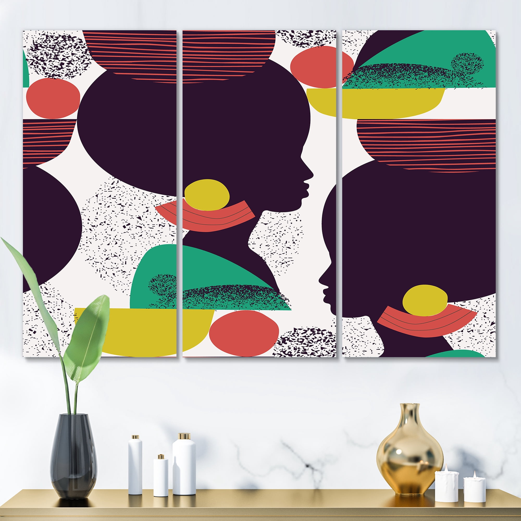Designart ' Ethnic Geometric Silhouette of African American III ' Modern Canvas Wall Art Print