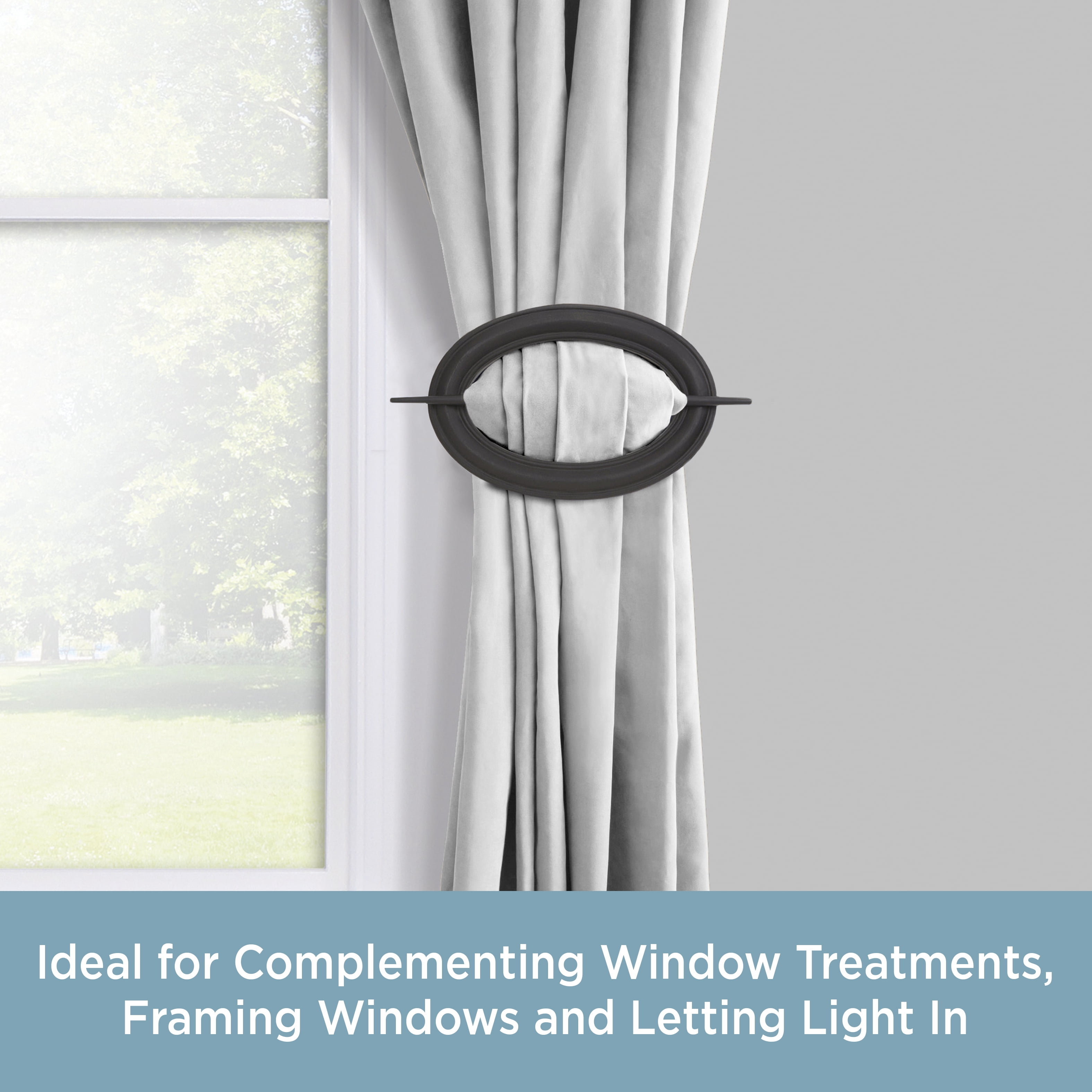 Kenney Decorative Modern Single Hairpin Holdback for Curtains and Drapes, Black