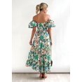 thumbnail image 2 of Women Summer Floral Print V-Neck Dress Short Sleeve High Waist Midi Slim-Fit A-Line Dresses Beach Streetwear, 2 of 11