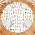 thumbnail image 2 of Dessert Food Pattern Tablecloth Colorful Ice Cream Sweet Treats Summer Theme Round Waterproof Table Cover with Elastic Edges, 2 of 7