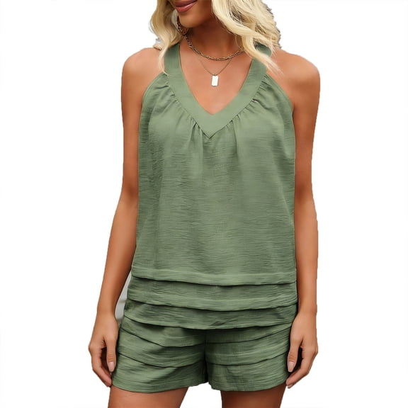 Stamzod Short Sets for Women Summer Cruise Outfits Two Piece Matching Lounge Sets with Pocket Beach Vacation Clothes Green L