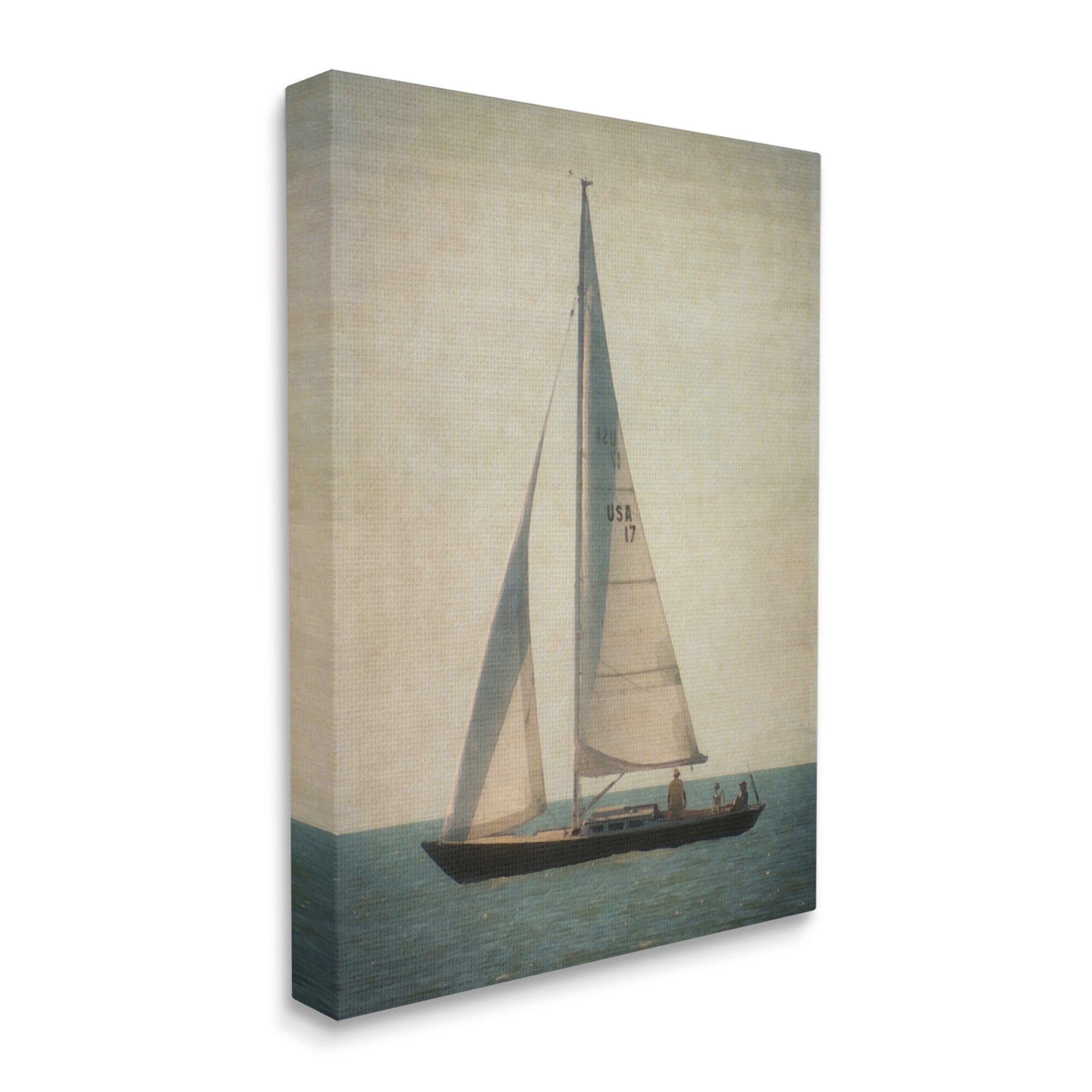 Stupell Industries Lone Sailboat People Relaxing Quiet Ocean Landscape Painting Gallery Wrapped Canvas Print Wall Art, Design by Graffitee Studios