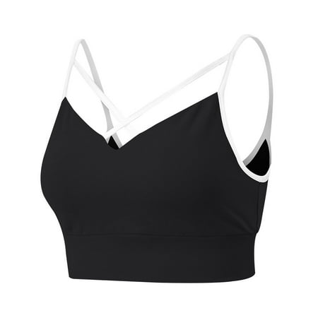

Women s Beautiful Back Fitness Bra Breathable Sweat-Absorb Front Stripe Cross Shockproof Sag-Proof Nylon Bralette Black M