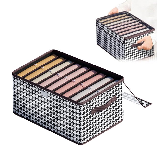 Graflsoa Houndstooth Foldable Storage Box with Lid, 44x30x20cm, Multi-Purpose Organizer for Home, Office, and Closet, Dustproof and Stackable Design.