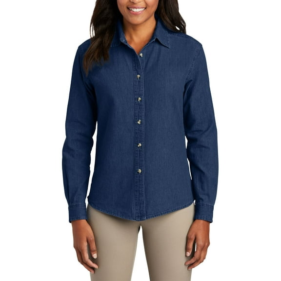 Just Blanks Ladies Long Sleeve Value Denim Shirt, Ink Blue*, 4XL