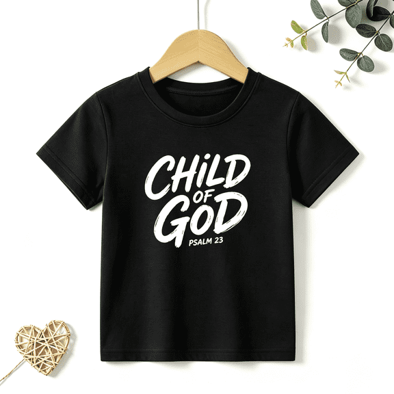 Boys Graphic T Shirt Child Of God Psalm Quote Short Sleeve Tee Faith Religious Style 100% Cotton Soft Kids Tops 4-13Y