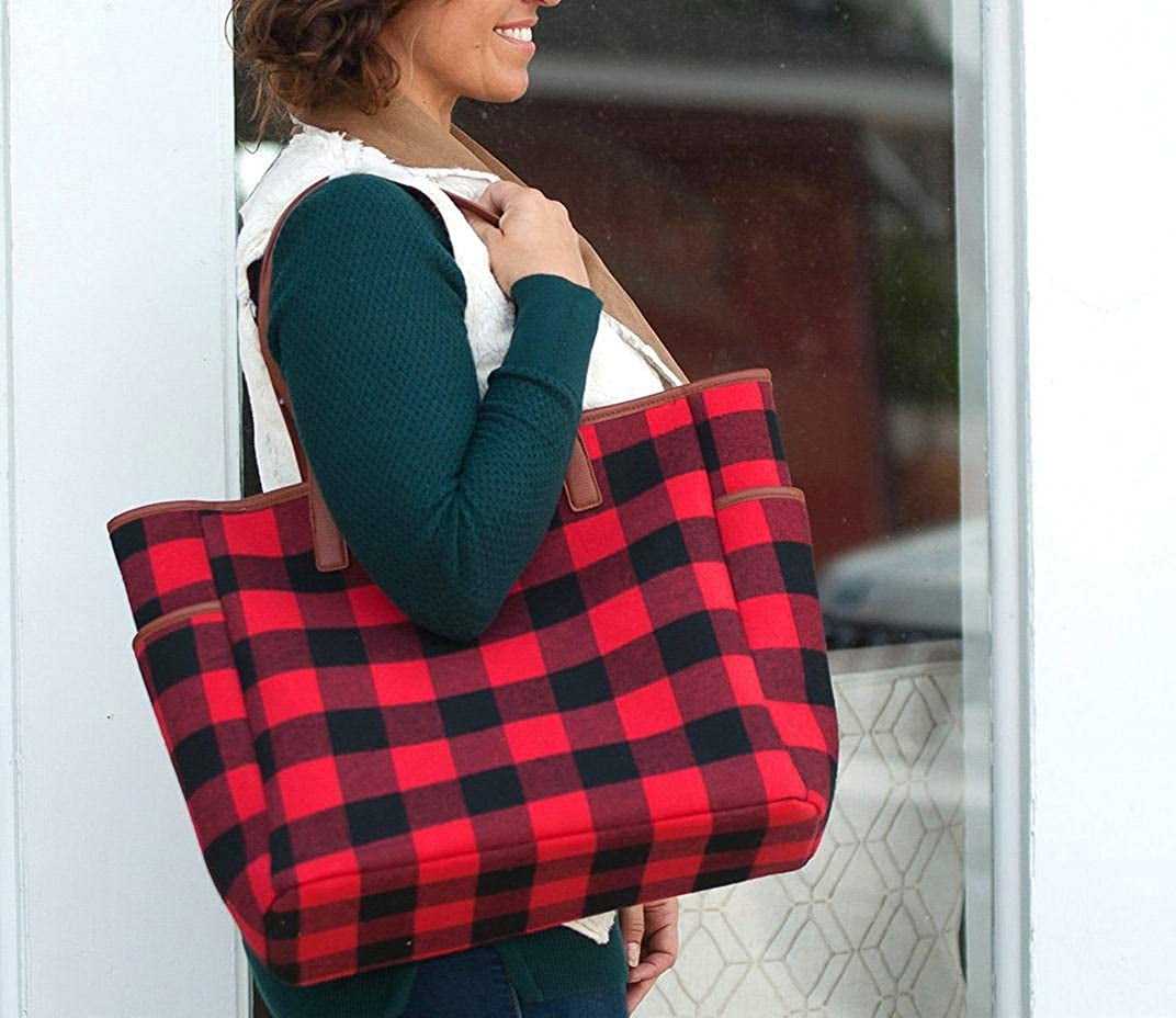 plaid tote bag