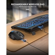 Wireless Keyboard and Mouse Combo - Ergonomic Wave Rechargeable Keyboard with Soft Leather Wrist Rest, RGB Backlit -Black
