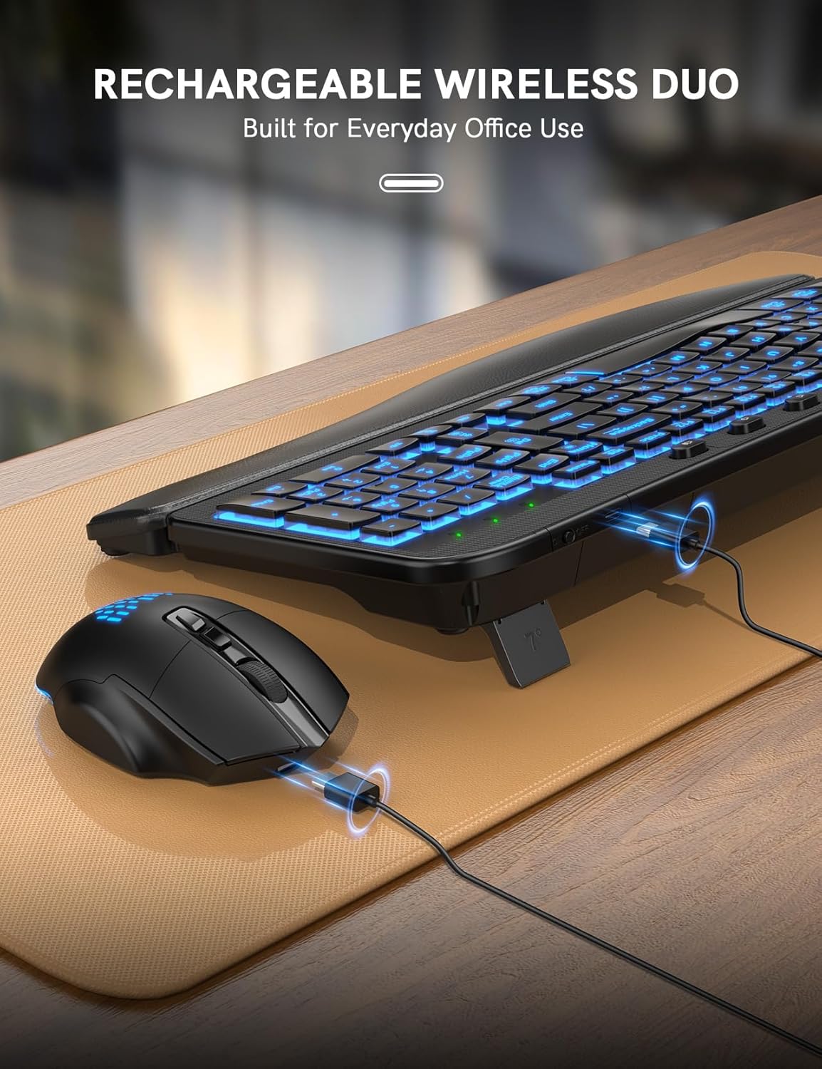 Wagpak Ergonomic Wave Keyboard and Mouse, Rechargeable RGB photo 3