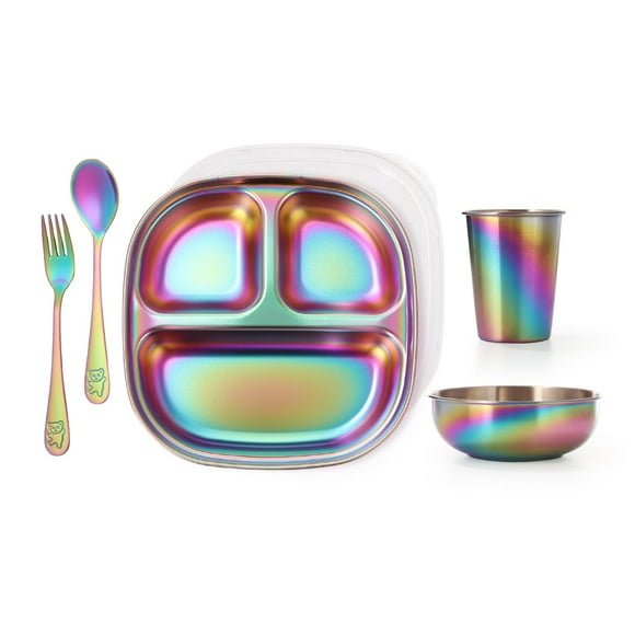 Set de Vajilla Infantil AIEVE de Acero Inoxidable 5 Piezas Arcoíris