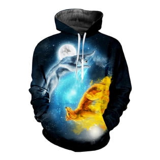 Unomatch Men Warm Ice Fire Wolf 3d Digital Print Hoodie Walmart Com Walmart Com