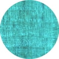 thumbnail image 1 of Ahgly Company Machine Washable Indoor Round Abstract Turquoise Blue Modern Area Rugs, 4' Round, 1 of 4