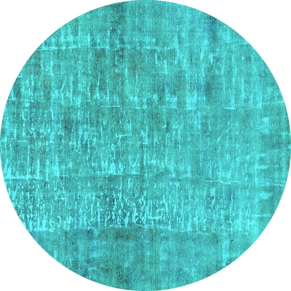 Ahgly Company Machine Washable Indoor Round Abstract Turquoise Blue Modern Area Rugs, 4' Round
