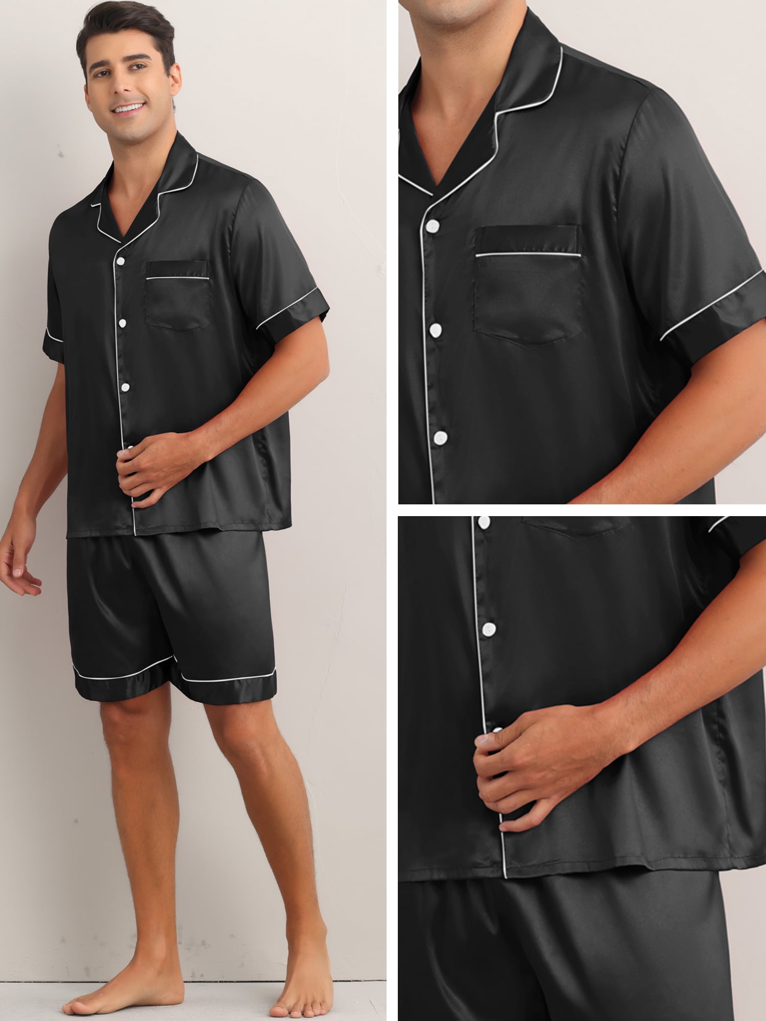 DARING DIVA Men's 2-Piece Short Sleeve Sleepwear Loungewear Pajama M Black