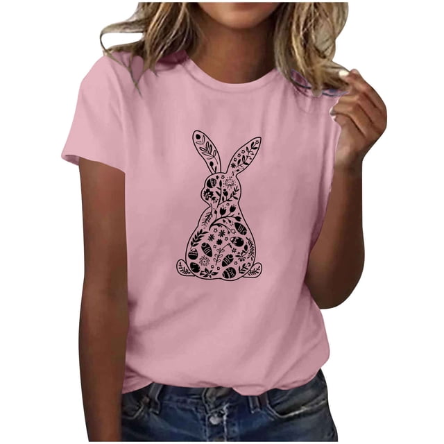 Tauxra Hauts d'Été à Manches Courtes pour Femmes, T-Shirts à Col Rond pour Femmes, Blouse T-Shirt Décontractée à Imprimé de Pâques