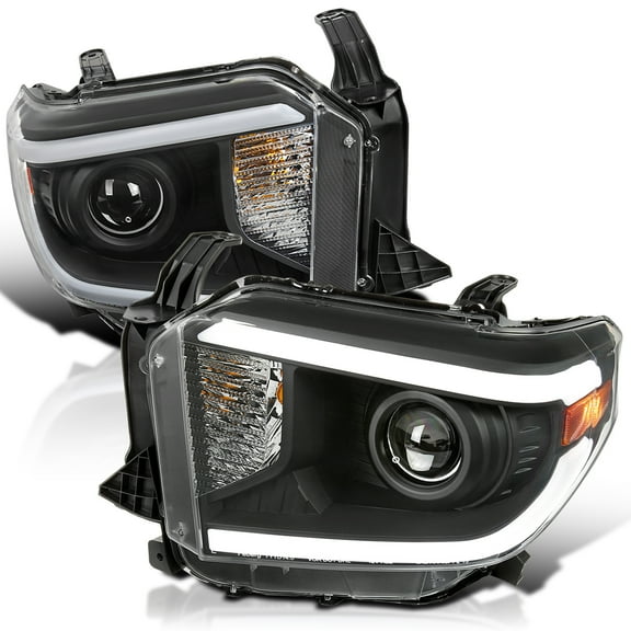 Spec-D Tuning Black Projector Headlights w/ Switchback Sequential LED Turn Signal Compatible with 2014-2021 Toyota Tundra, Left   Right Pair Headlamp Assembly