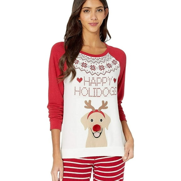 P.J. Salvage Womens Happy Holidays Pajama Sweater, Off-White, Small