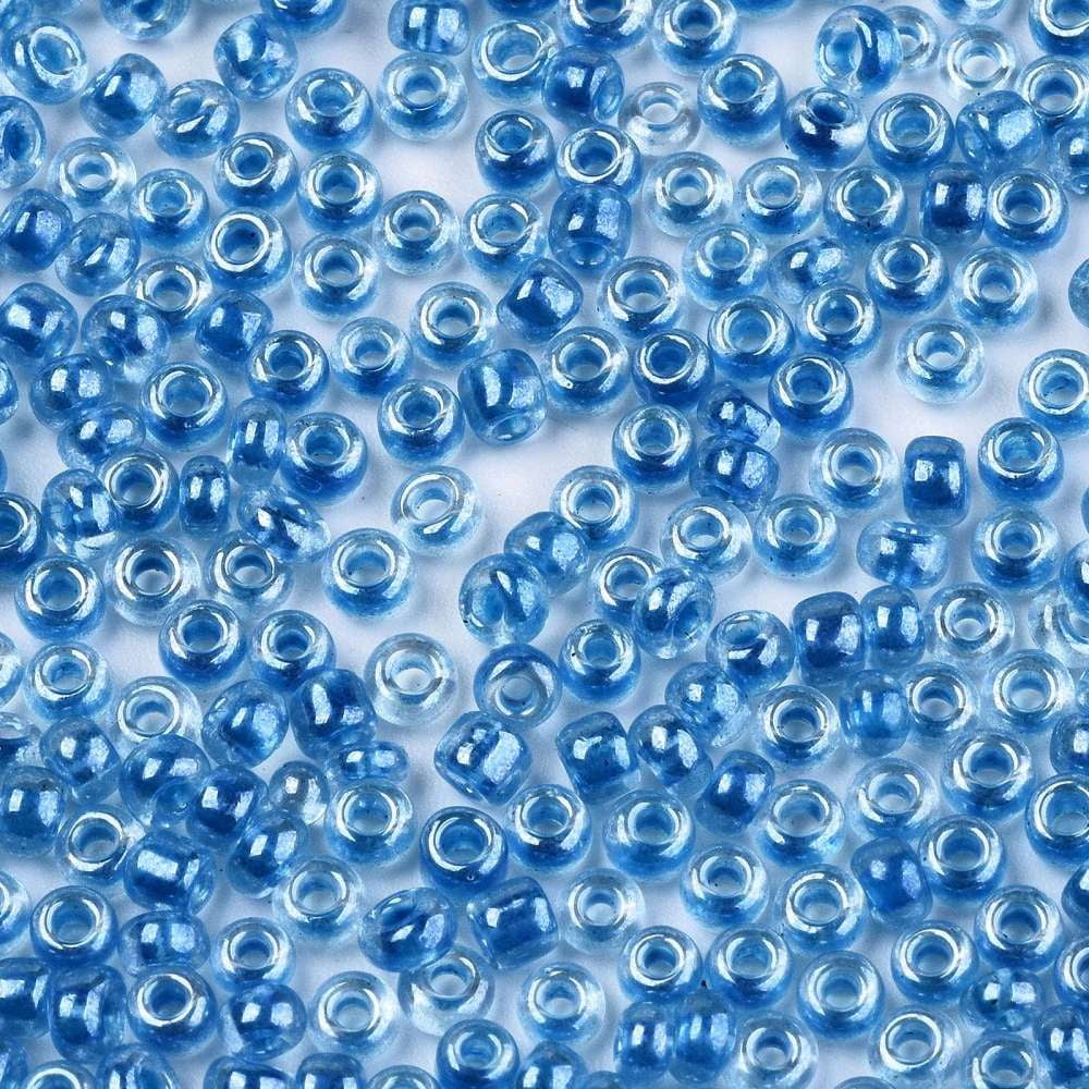 8/0 Glass Seed Beads Transparent Inside Colours Luster Round Hole Round Dodger Blue 8/0 3~4x2~3mm Hole: 0.8mm about 15000pcs/bag