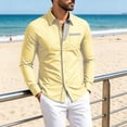 thumbnail image 4 of Daiosportswear Men's Casual Long Sleeve Dress Shirts Business Slim Fit Beach Yoga Shirt Button-Down Collar Blouse with Pockets Yellow XXS, 4 of 7