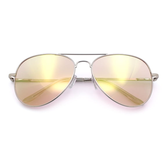 SA106 Color Mirror Mens Flat Lens Metal Aviator Sunglasses / Silver Frame - Pink Mirror Lens