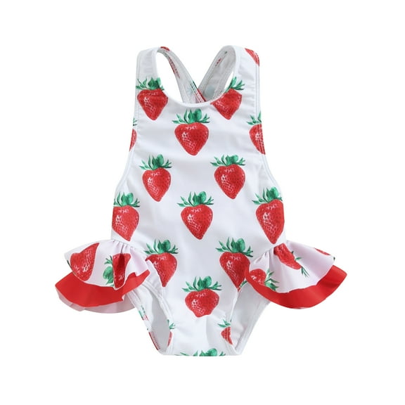 Aojekbee Toddler Girl Summer Swimsuit Cute Sleeveless Fruit/Animal Print Bathing Suit Infant Swimwear