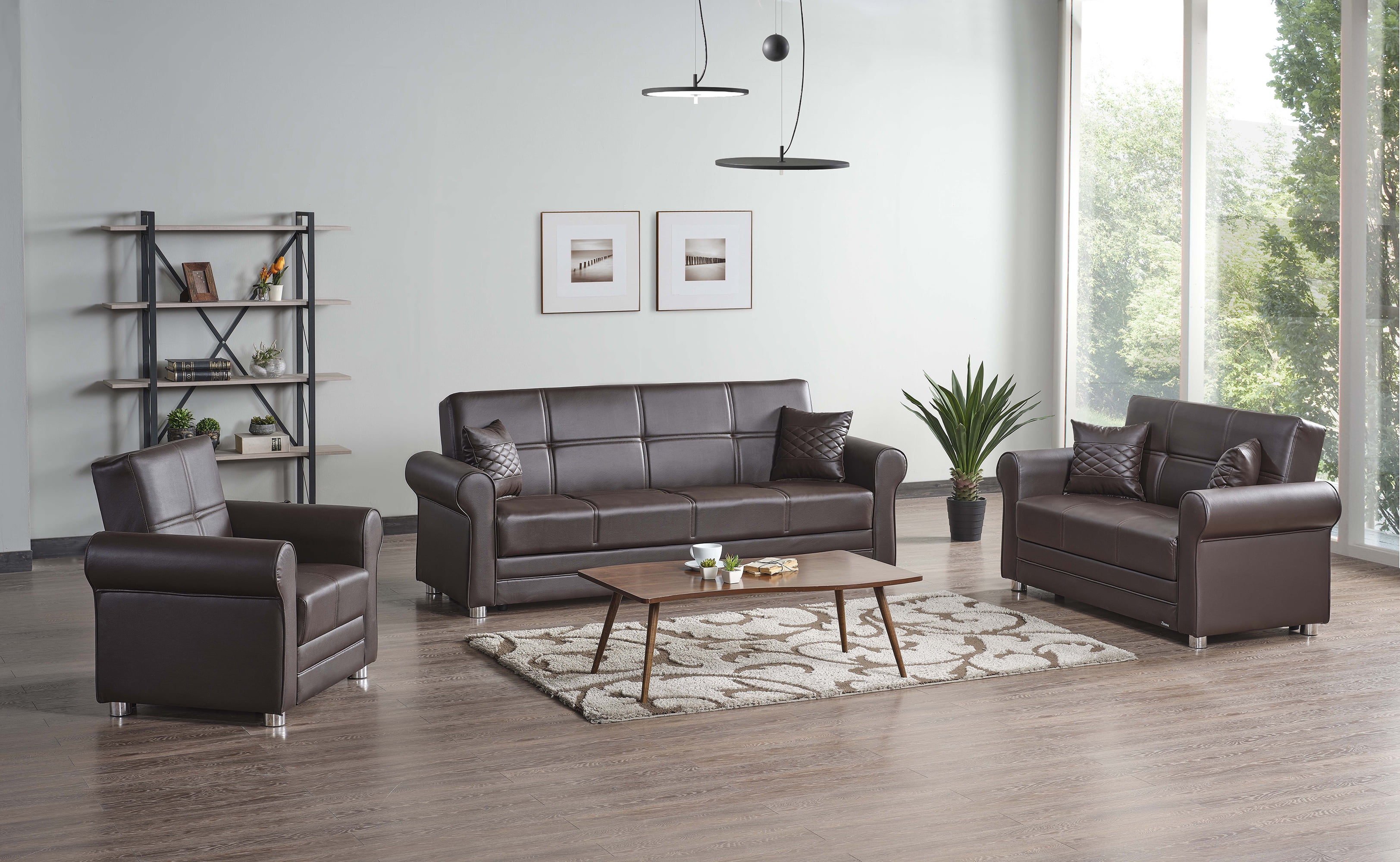 Ottomanson Convertible Sleeper Loveseat with Hidden Storage, Firm Seating, Brown