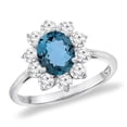 thumbnail image 1 of 14K White Gold Diamond Natural London Blue Topaz Engagement Ring Oval 8x6 mm, size 9, 1 of 1