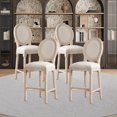 thumbnail image 1 of Classic French Country Wooden Bar stools Set of 4,Upholstered Solid Wood Barstools,26"" Kitchen Counter Stools for High Bar Counter(Beige,Cushion Back), 1 of 1