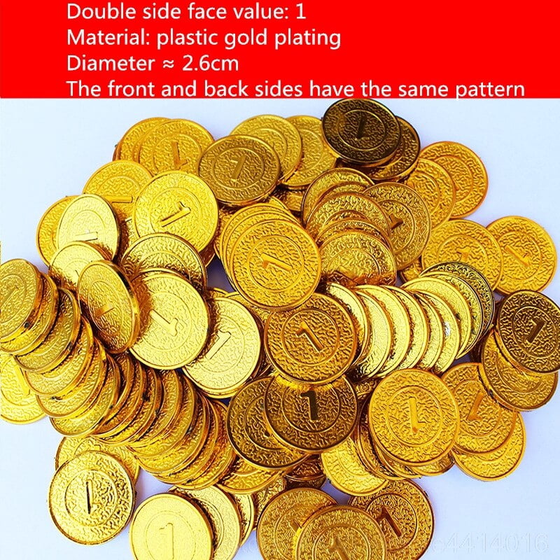 100 Monedas De Oro Pirata De Plástico – Tesoro Para Juegos, Fiestas Halloween Y Decoración (3 Cm, 130g)