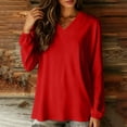 thumbnail image 7 of Yrmaups Loose Fit Long Sleeve Blouse for Women, Casual V Neck Top, Flowy Soft Tee for Vacation Office Travel Daily Wear, Red 2XL, 7 of 7