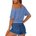 thumbnail image 5 of ZHYou Off Shoulder Oversized Tshirts for Women Short Sleeve Basic Tee Casual Summer Pullover Lightweight Tops Blue XL, 5 of 6