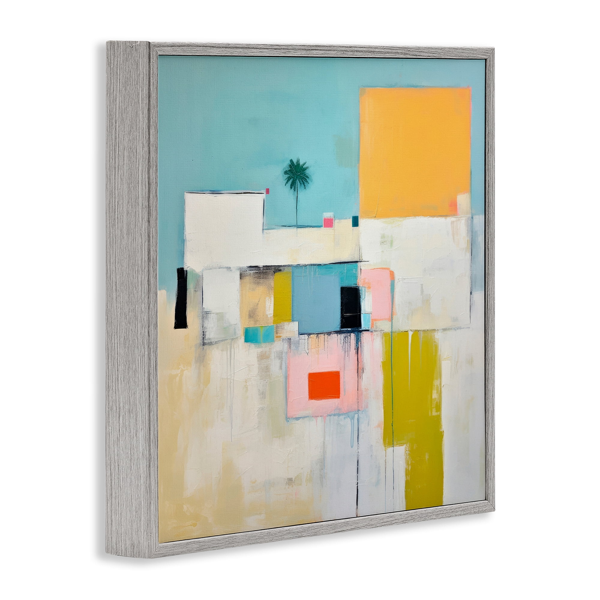 Stupell Industries Tropical Villa Abstraction Abstract Painting Gray Framed Art Print Wall Art, 24 x 24