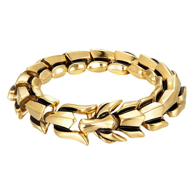 facefd Gothic Punk Bracelet Titanium Steel Dragon Scale Bangle Gold 7.48 inches