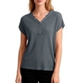 thumbnail image 2 of Lumtrix Womens Henley Sweaters Casual Cap Sleeve Tops Summer Business Work Loose Fitted Shirts Gray 2XL, 2 of 5