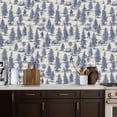 thumbnail image 2 of Peel and Stick Wallpaper Vintage Wilderness Scene Cabins Pine Trees Blue Ink Wall Mural 17.7in x 9.8ft Self Adhesive Removable Wall Paper Renter Friendly Wallpaper for Nursery Bedroom Cabinets, 2 of 8