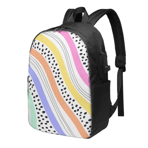 YFYANG 17" Laptop Backpack, Rainbow Colored Abstract Lines Fashion Travel Work Backpack with USB and Headphone Cable Interface for Men and Women