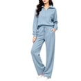 thumbnail image 5 of Women's 2 Piece Lounge Set Quarter Zip Pullover and Wide Leg Pants, Casual Fall Matching Outfit with Drawstring Waist and Pockets Tracksuit, XL, 5 of 5